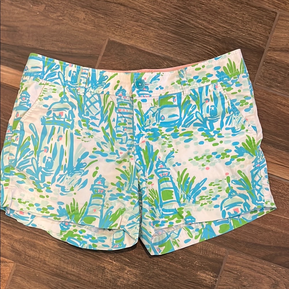 Lilly Pulitzer Blue and Green Patterned Women's Shorts